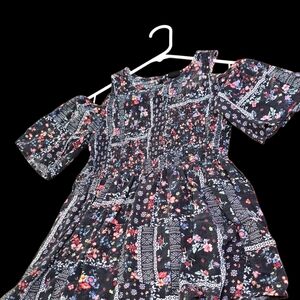 Art Class Patterned Dress with Red and Black Accents